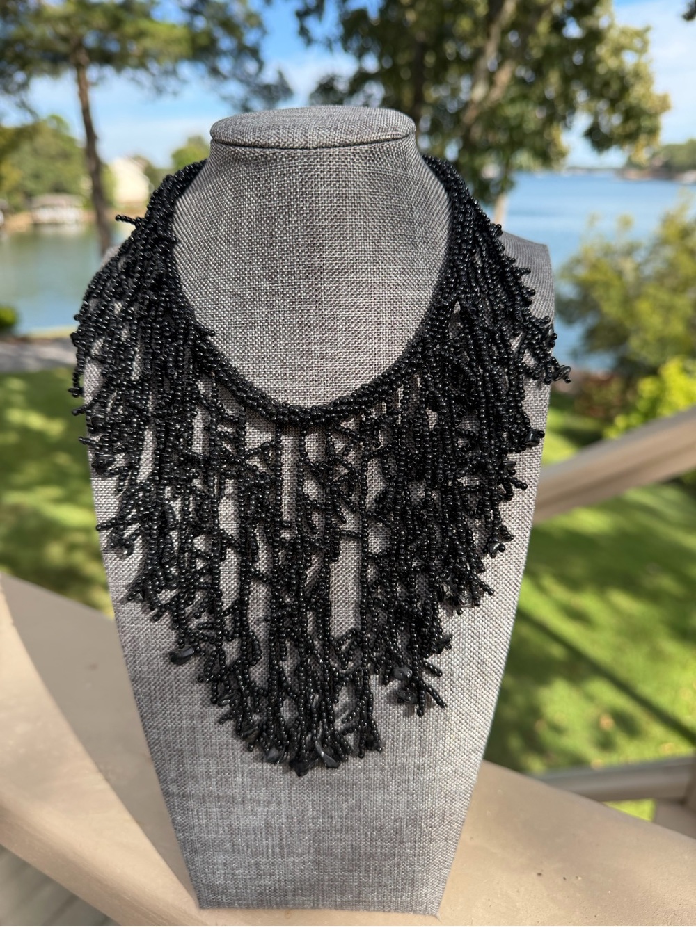 Black Seed Bead Fringe Necklace - Women Jewelry